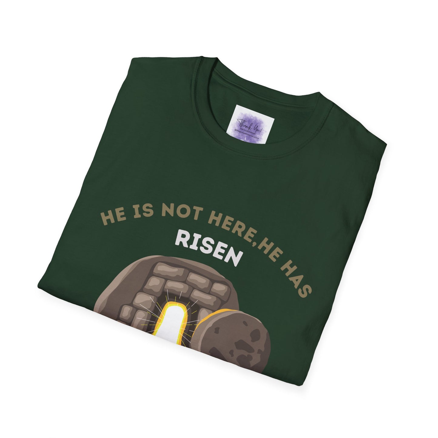 He Has Risen T-Shirt – Unisex Softstyle Christian Tee