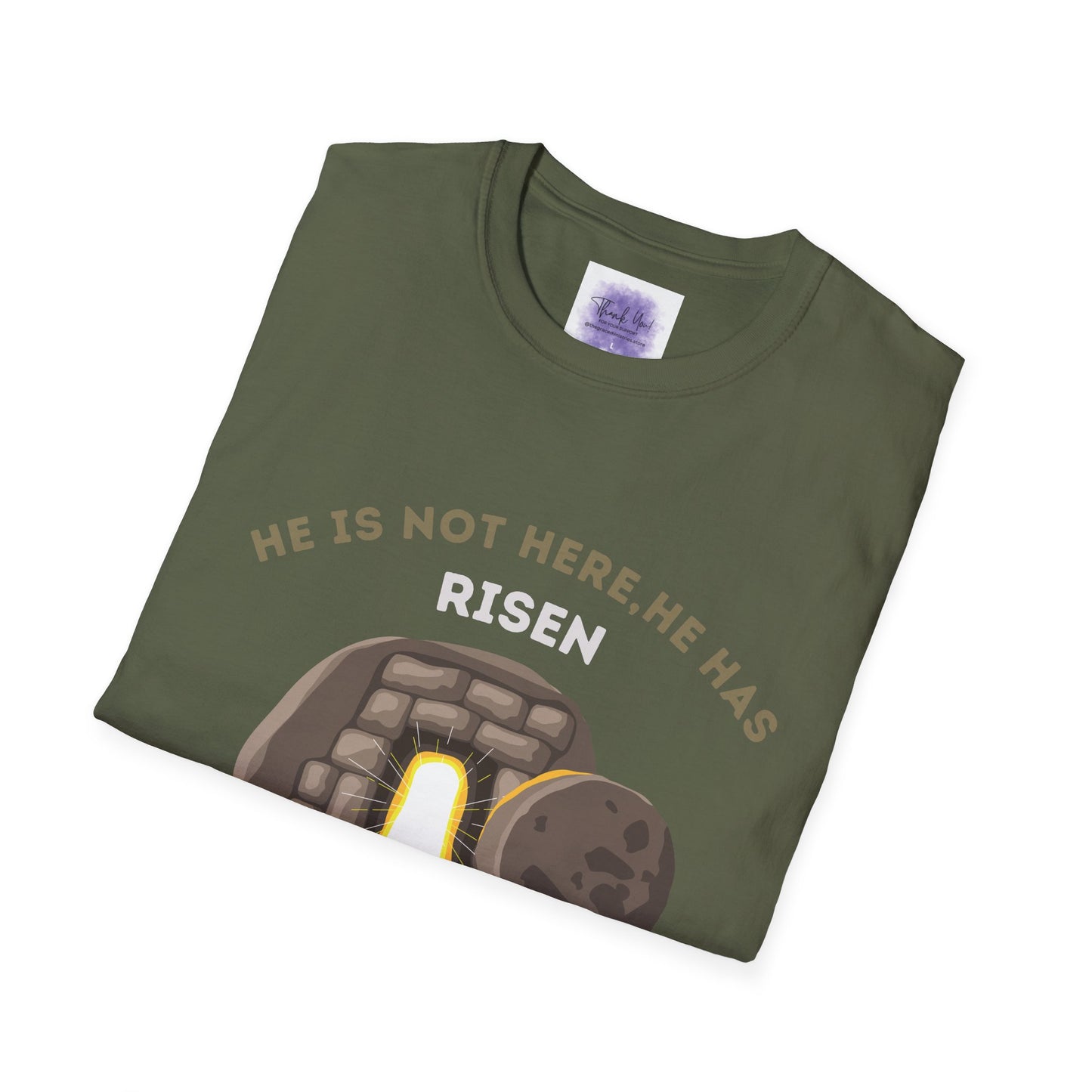 He Has Risen T-Shirt – Unisex Softstyle Christian Tee