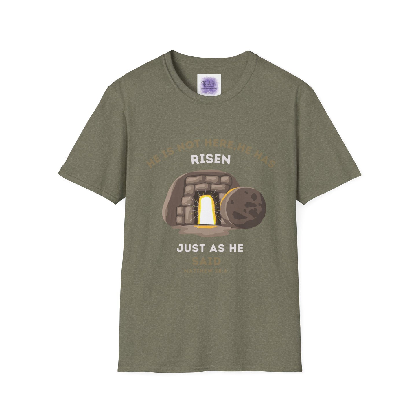 He Has Risen T-Shirt – Unisex Softstyle Christian Tee