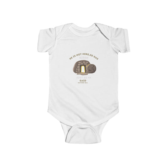 He Has Risen – Matthew 28:6 Unisex Infant Bodysuit | Christian Baby Apparel