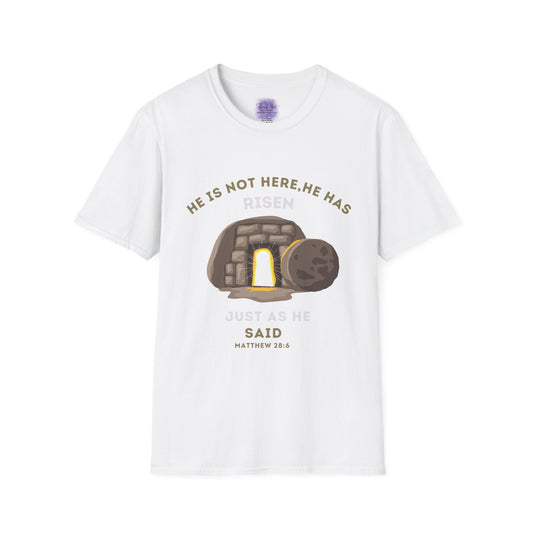 He Has Risen T-Shirt – Unisex Softstyle Christian Tee
