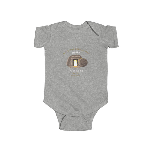 He Has Risen – Matthew 28:6 Unisex Infant Bodysuit | Christian Baby Apparel
