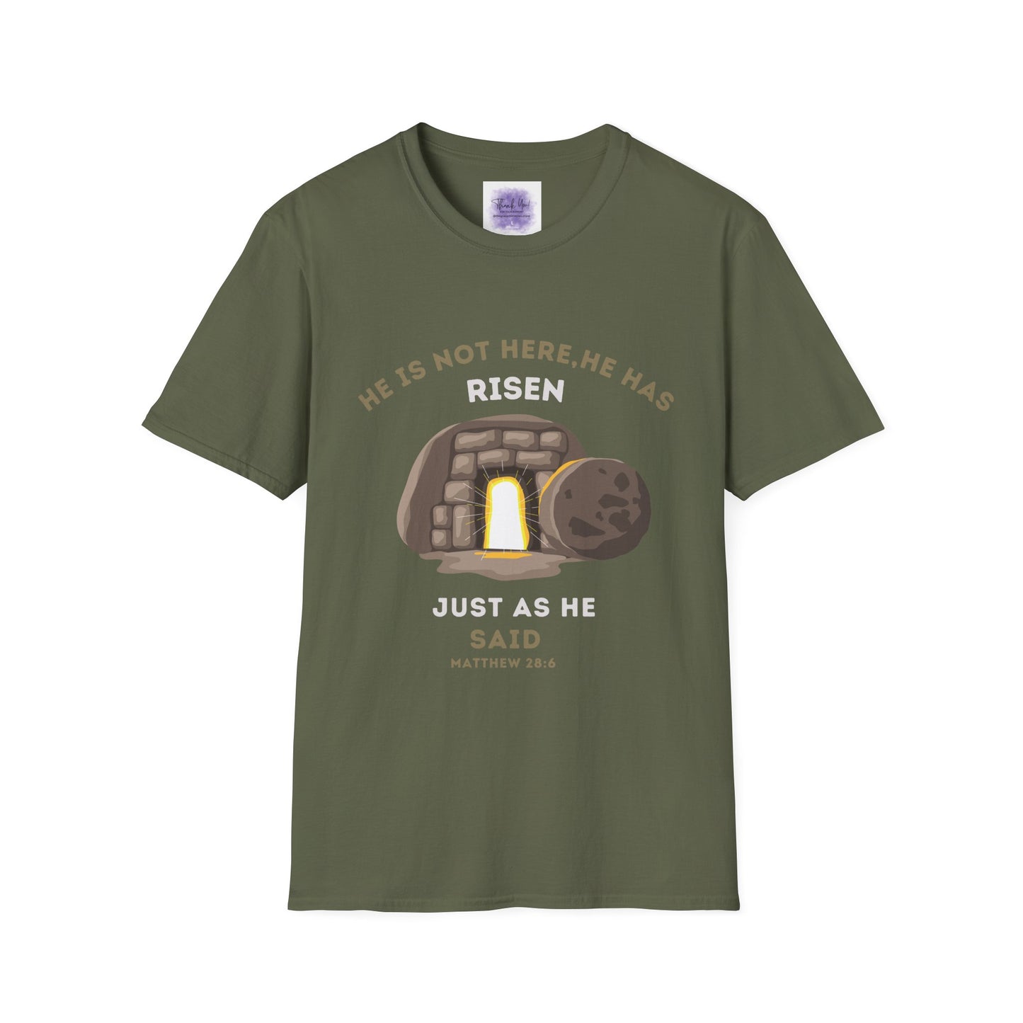 He Has Risen T-Shirt – Unisex Softstyle Christian Tee
